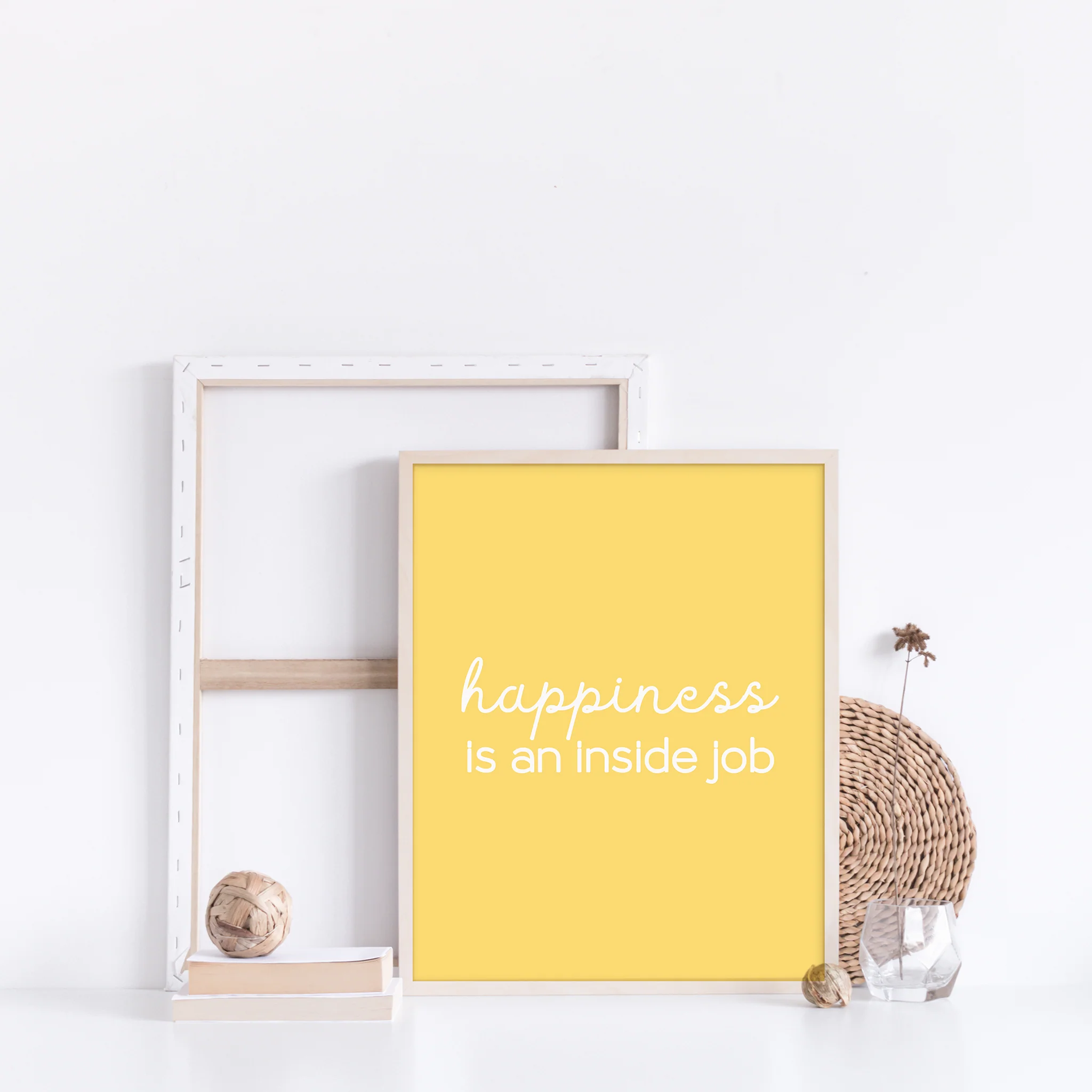 "Happiness is An Inside Job," Inspirational Wall Art Print in Yellow - Image 3